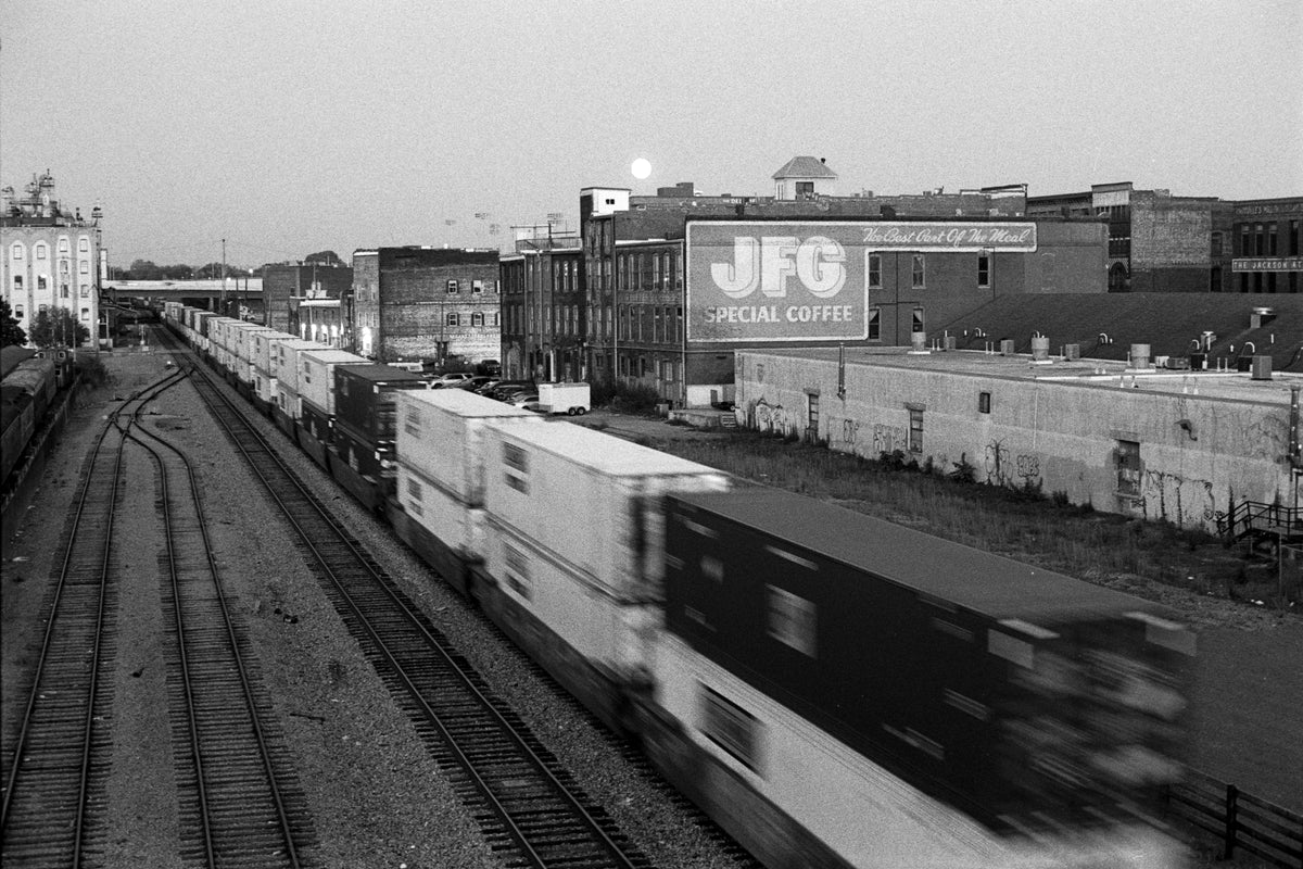 Train Passing By & Moon Rising Over The Old City
